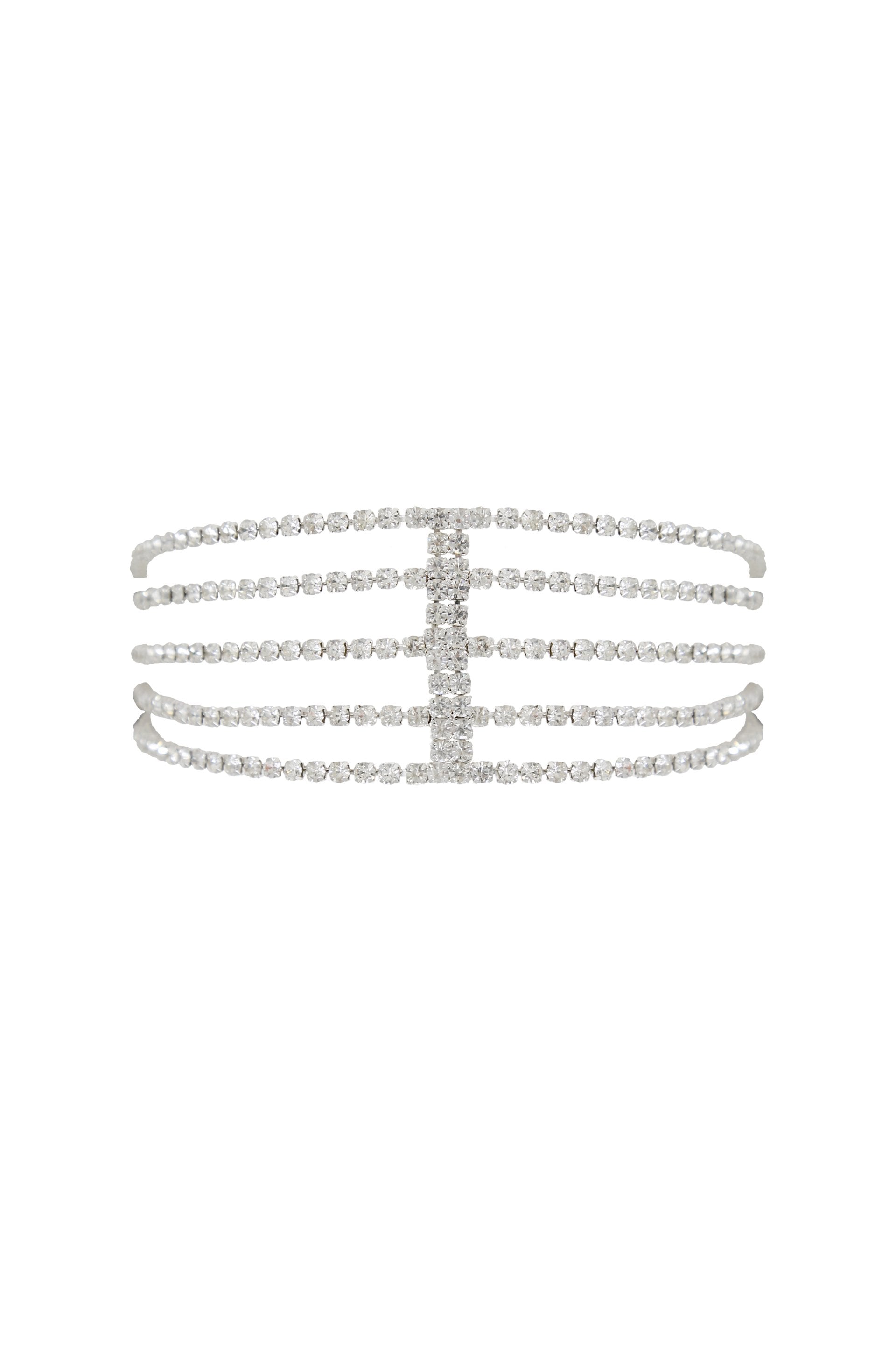 Rhinestone Multi-Chain Headband in Silver on white background  