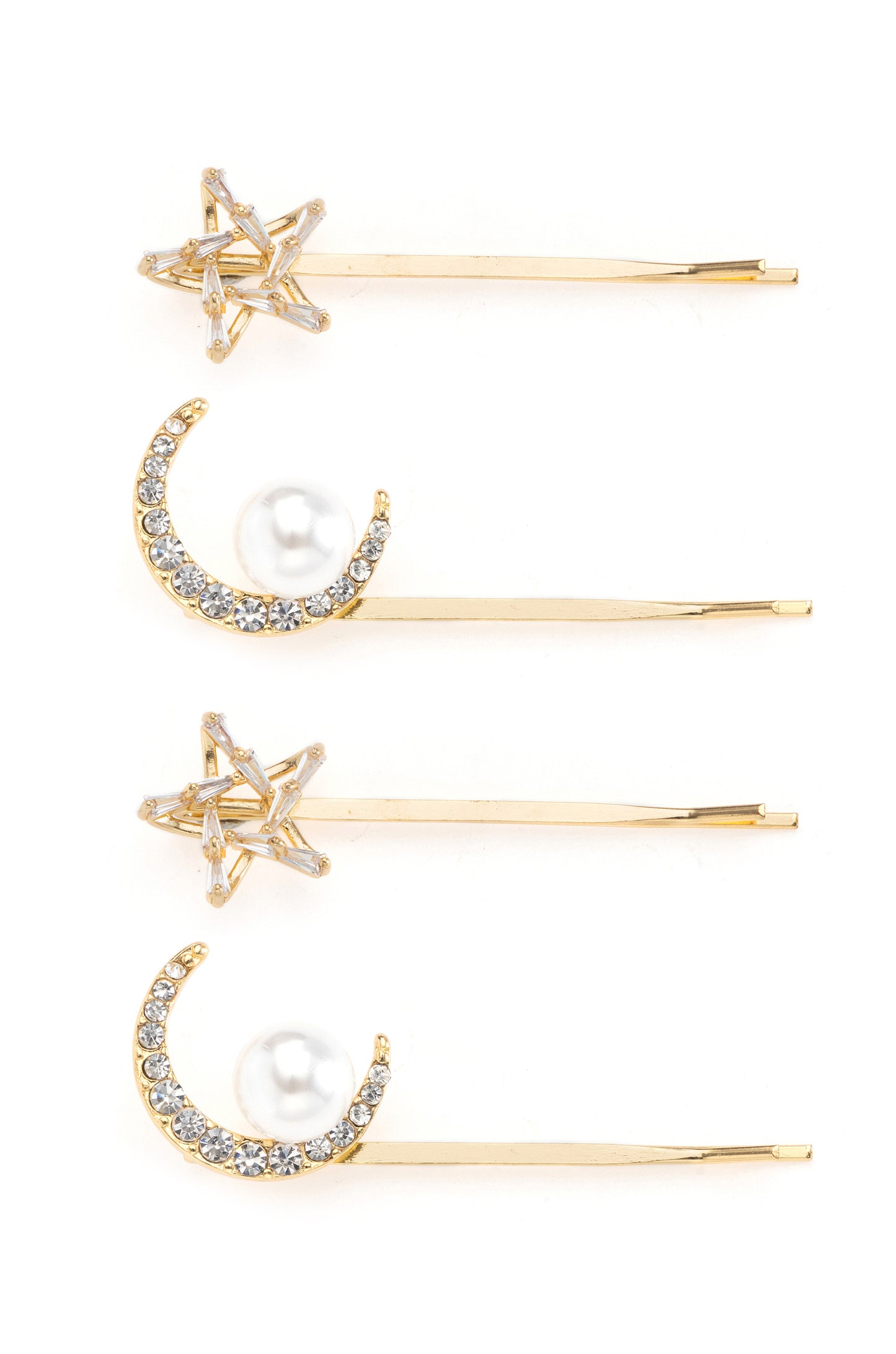 Spell Casting Crystal and Pearl Hair Pins on white background  