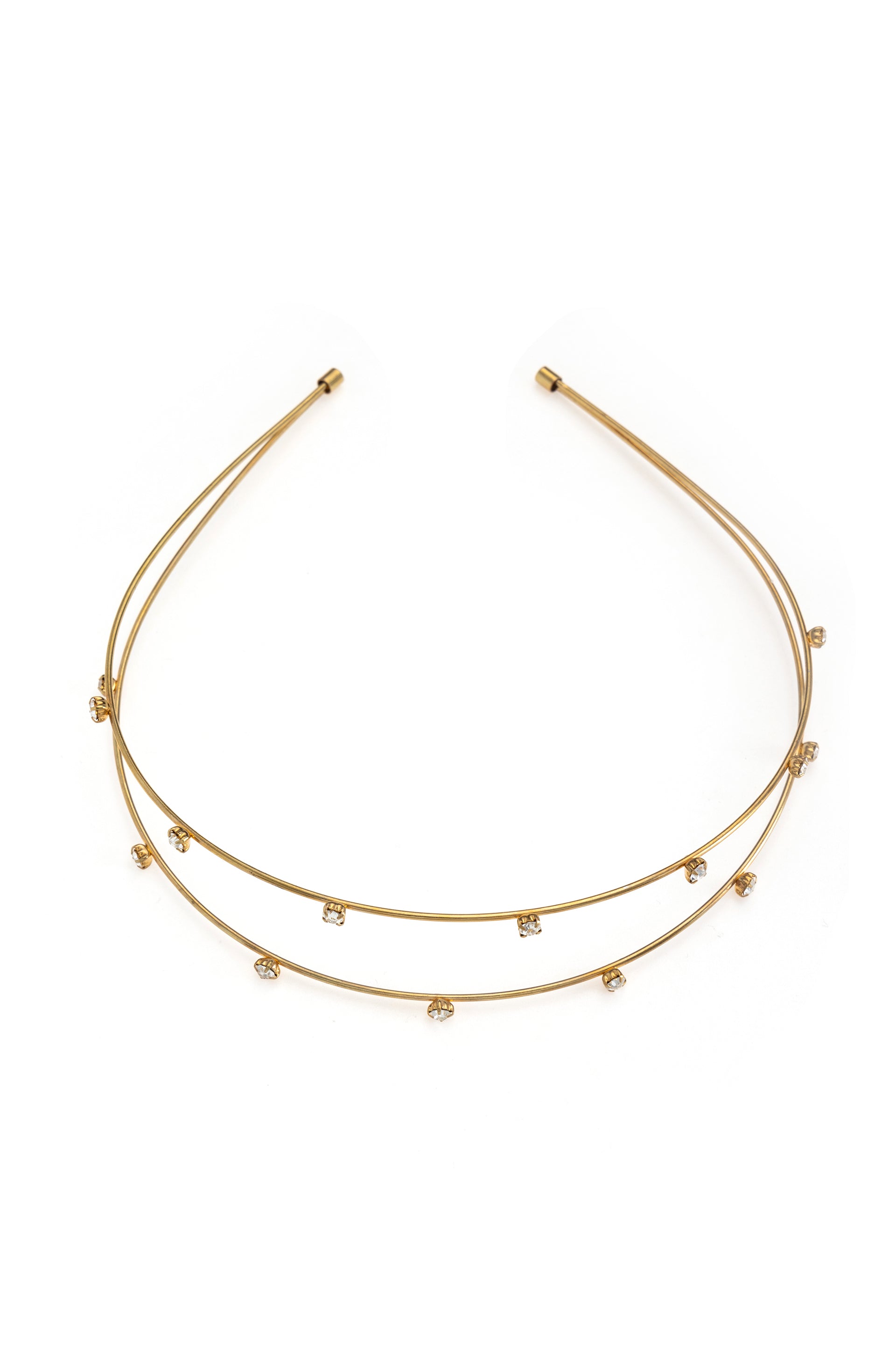 Delicate Crystal Dotted Gold Headband on white background  