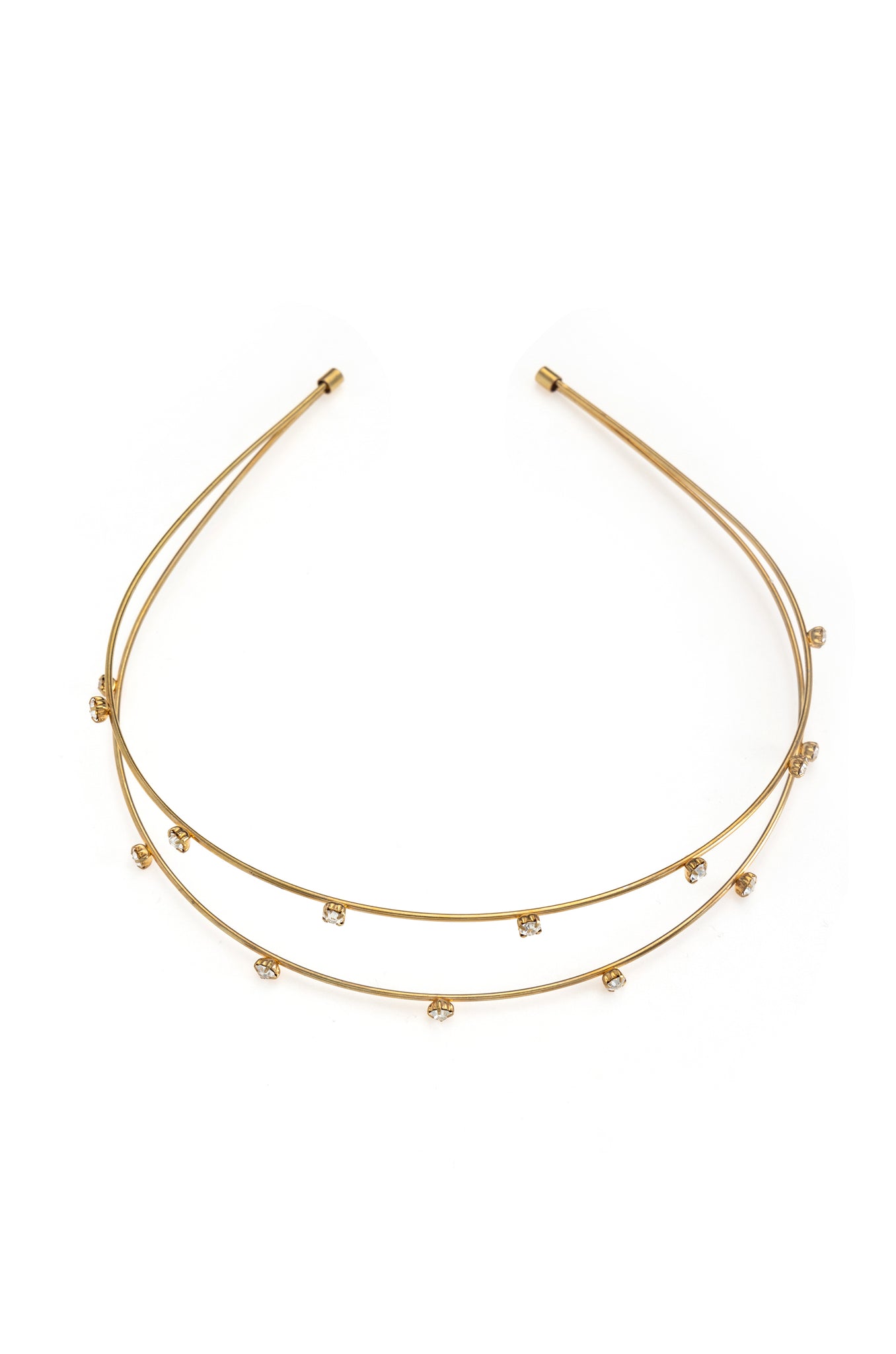 Delicate Crystal Dotted Gold Headband on white background  