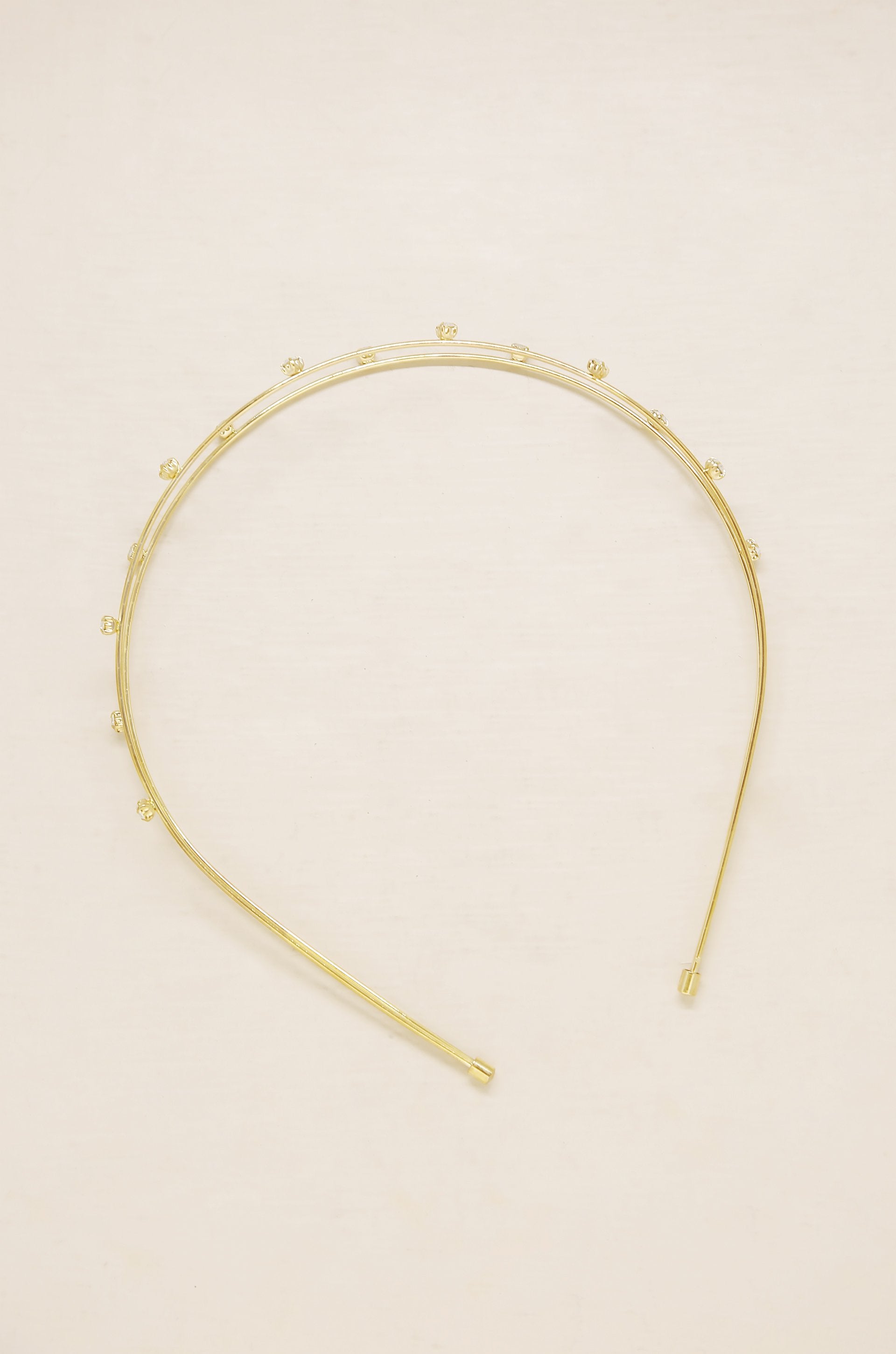 Delicate Crystal Dotted Gold Headband on slate background  2