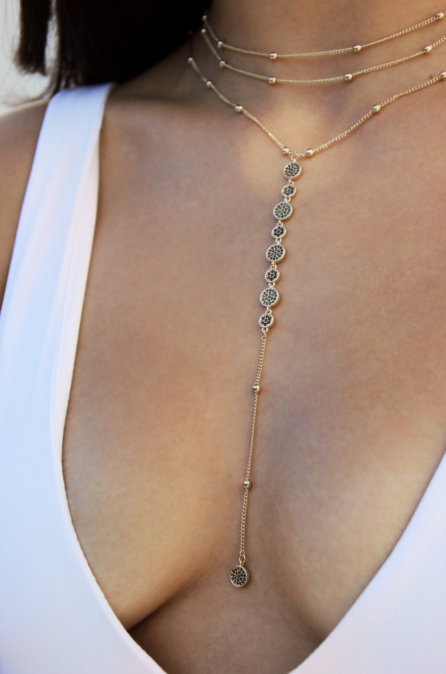 Bali Dreams Necklace in Black Crystals on model 3