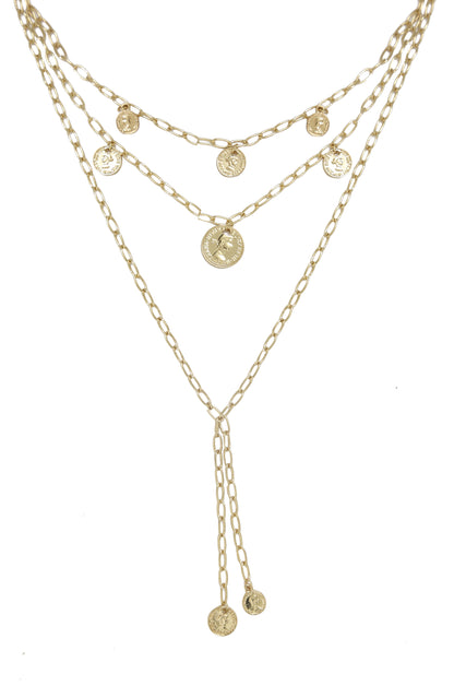 Mini Coin 18k Gold Plated Layered Necklace on white background  