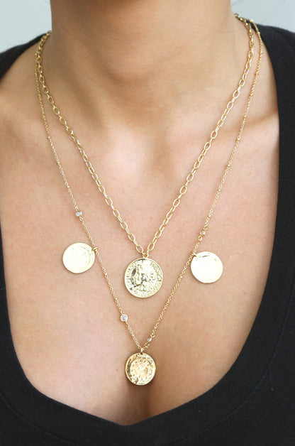 Elite Coin and Crystal Layered Necklace Set shown on a model  