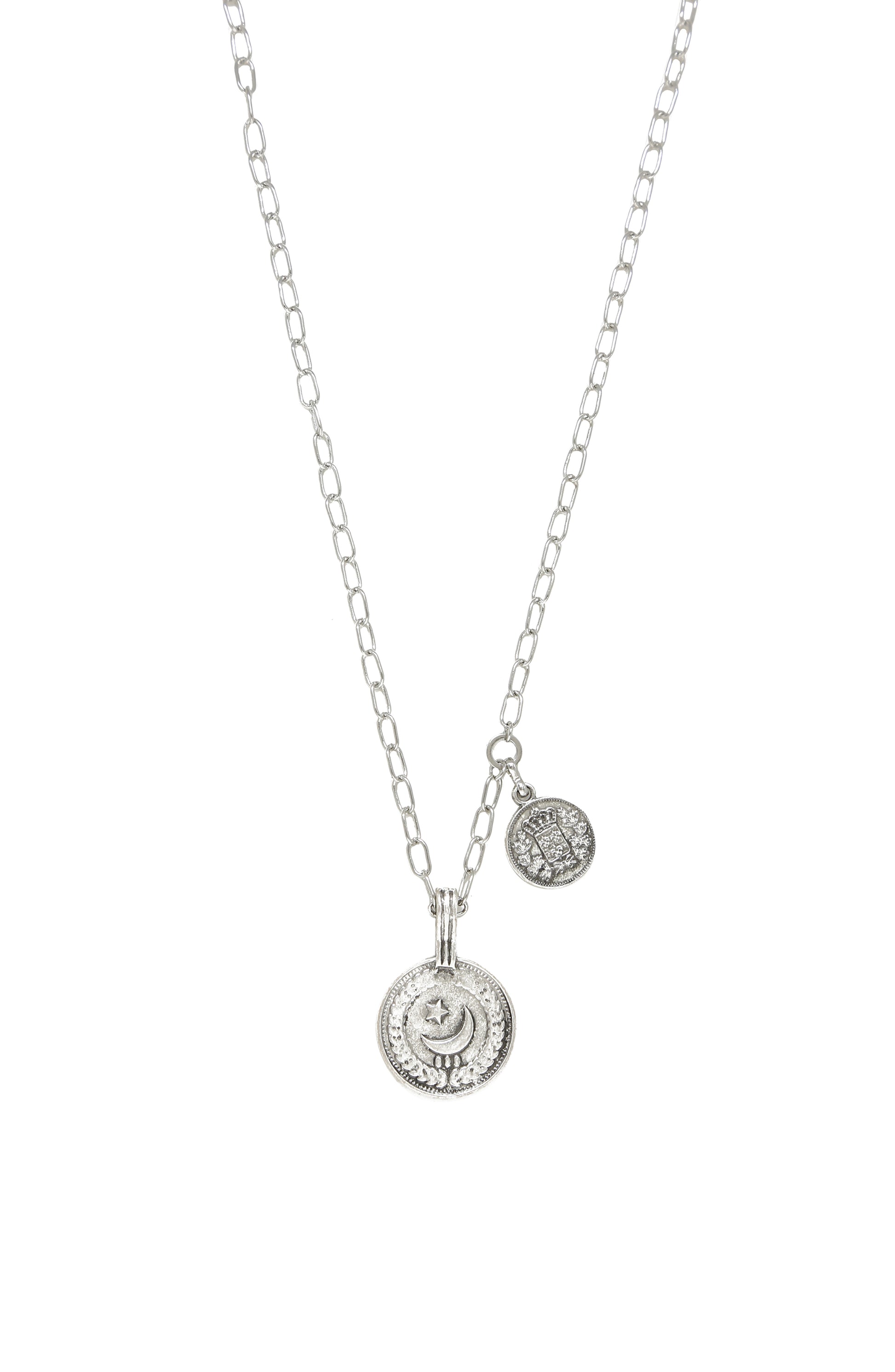 Simplicity Coin & Chain Necklace in rhodium