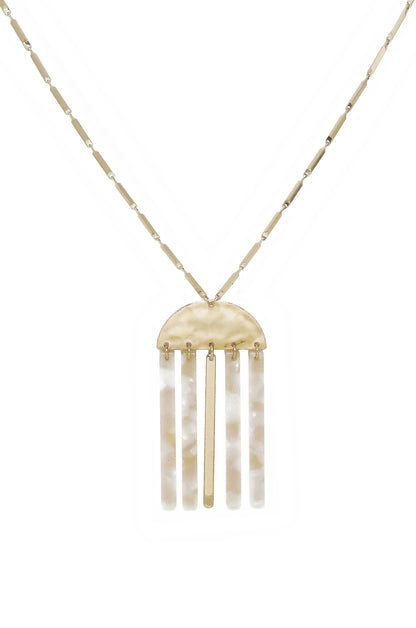 Golden Goddess Geometric Pendant 18k Gold Plated Necklace with Taupe Resin Bars on white background  