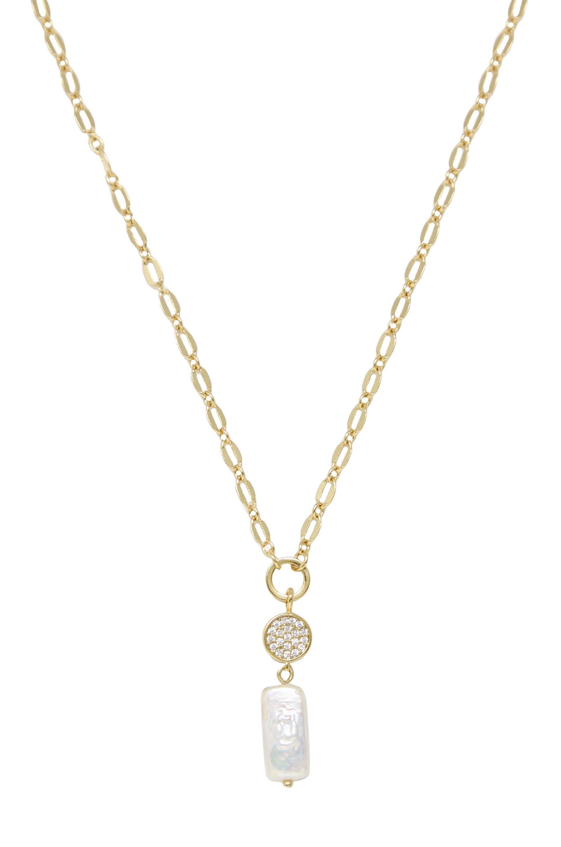 Dainty Vibes Freshwater Pearl 18k Gold Plated Necklace on white background  