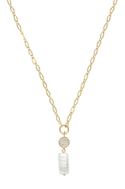Dainty Vibes Freshwater Pearl 18k Gold Plated Necklace on white background  