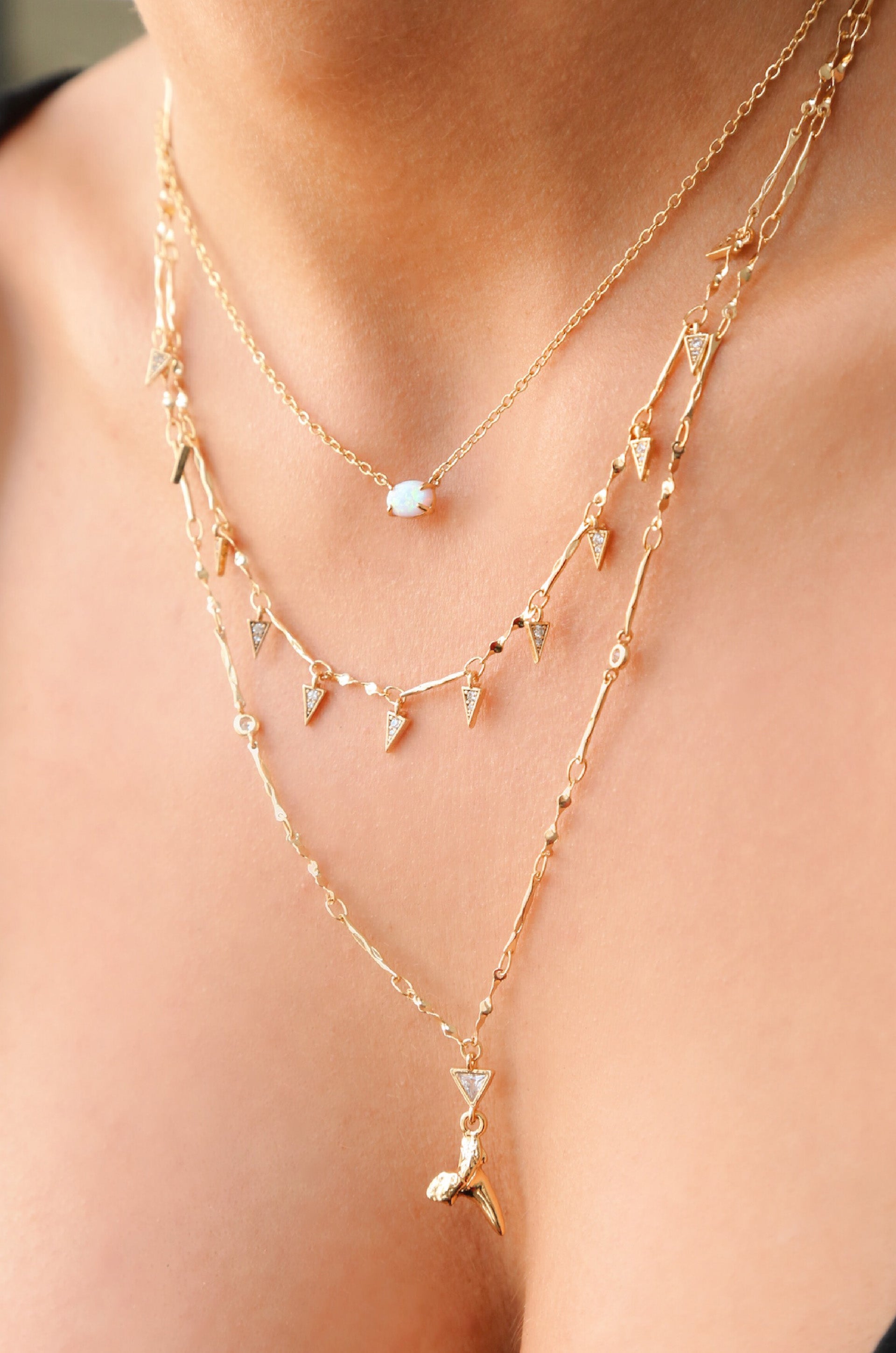 Layered Shark Tooth Necklace on model
