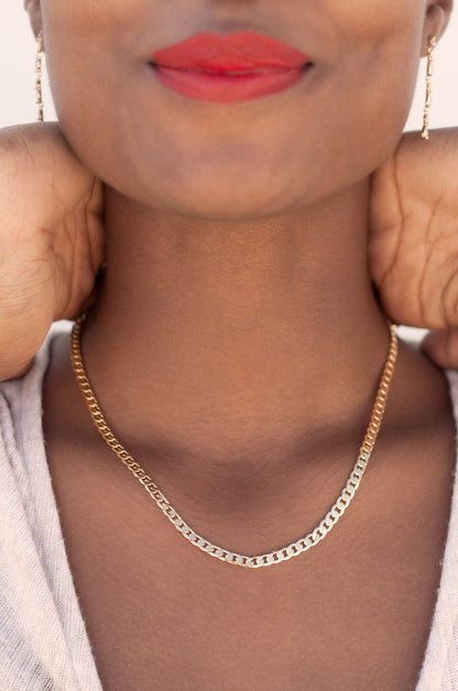 Simple Crystal and 18k Gold Plated Chain Necklace Set shown on a model  2