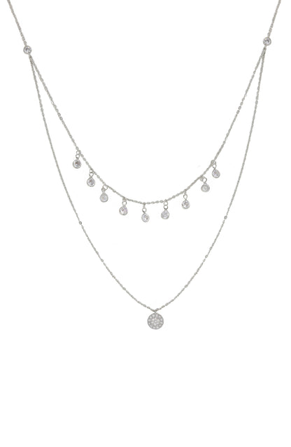 Double Layered Chain & Crystal Disc Necklace on white background  2
