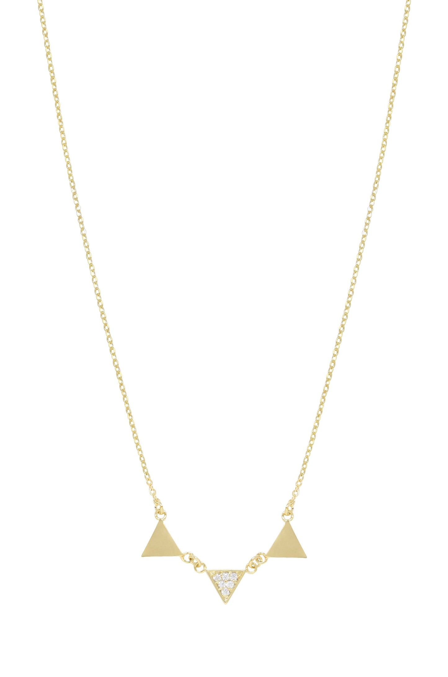 Three Point 18k Gold Plated Crystal Necklace on white background  
