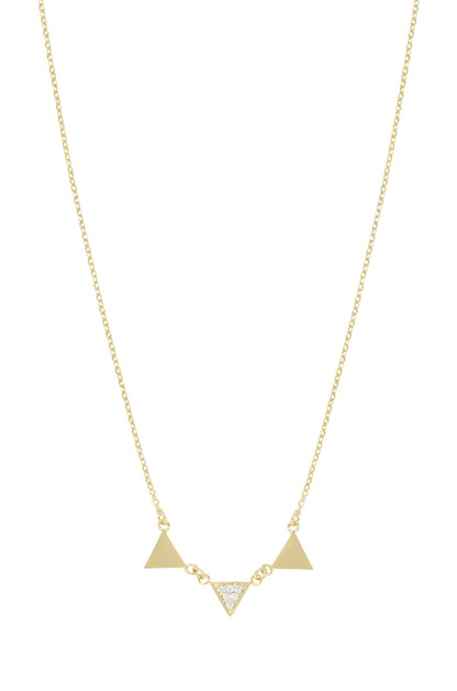 Three Point 18k Gold Plated Crystal Necklace on white background  