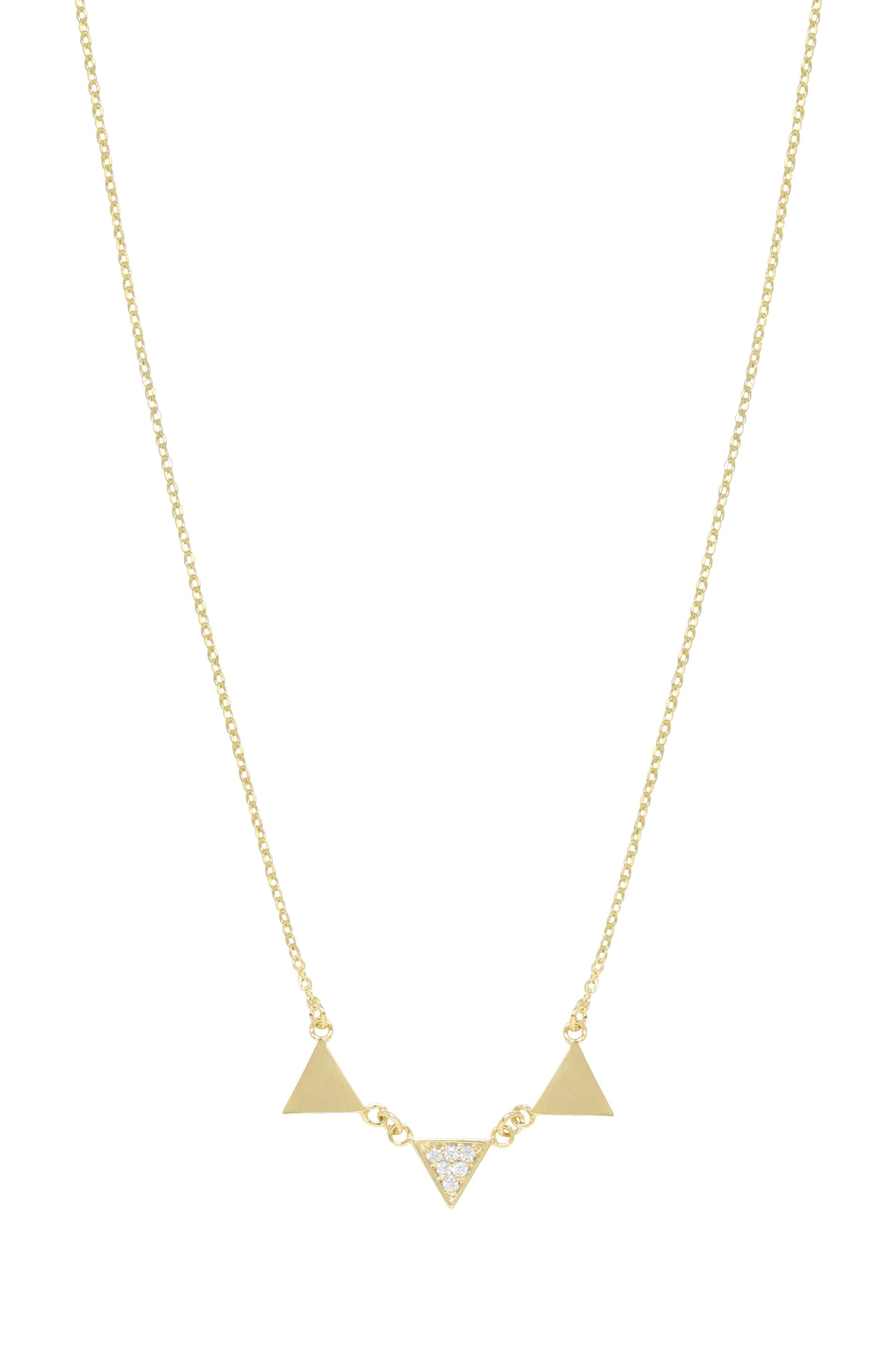 Three Point 18k Gold Plated Crystal Necklace on white background  