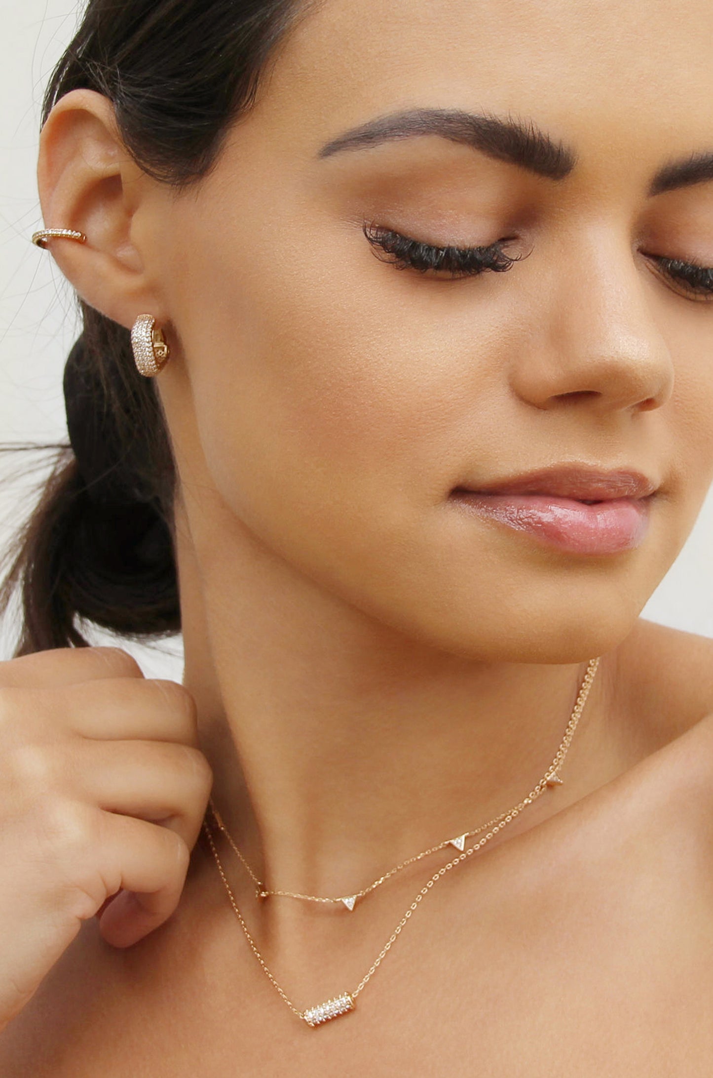 Crystal Cylinder Necklace on model