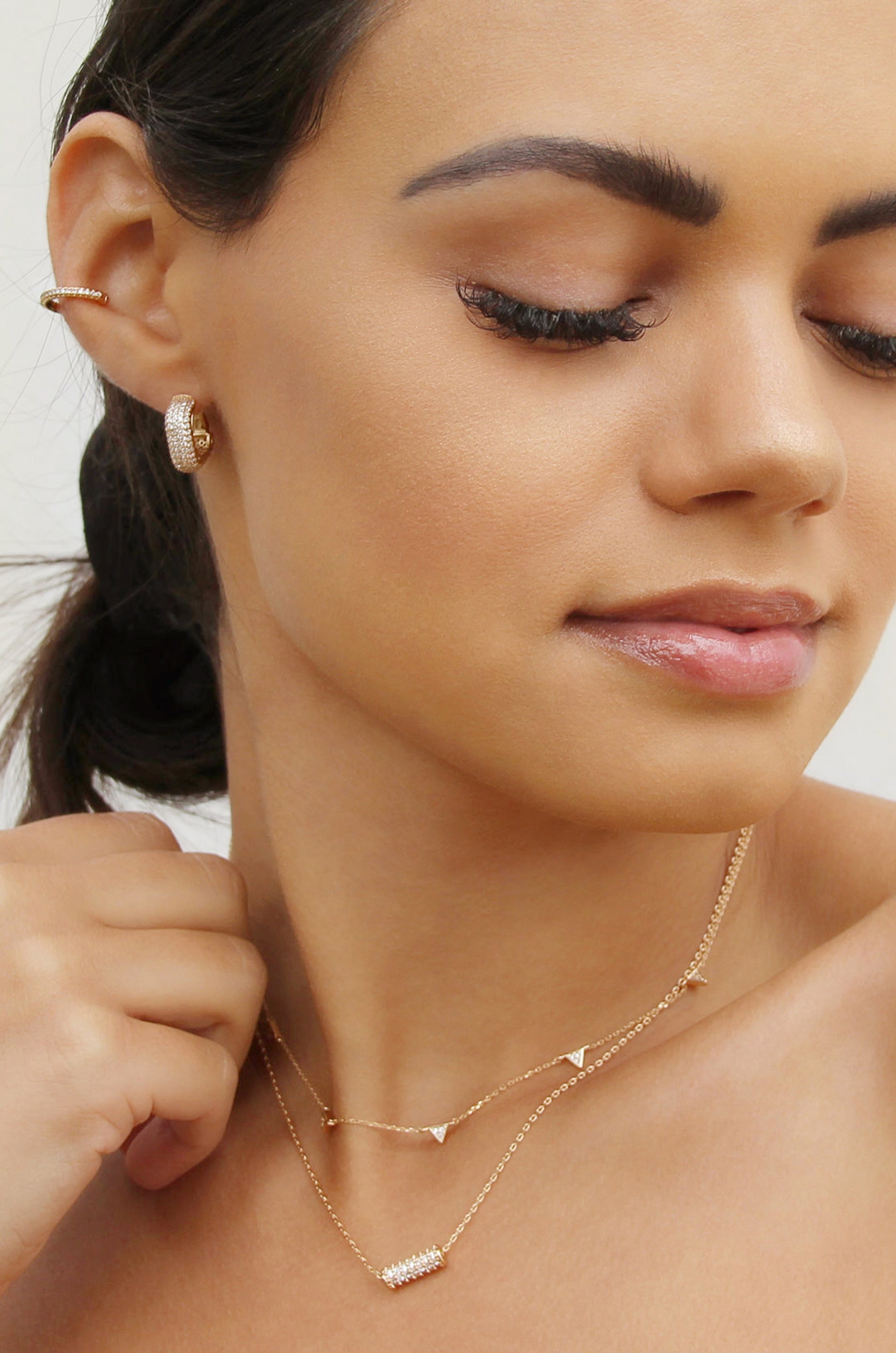 Crystal Cylinder Necklace on model