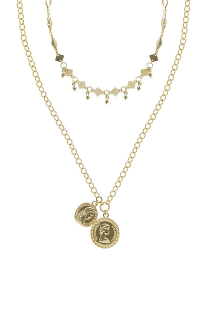 Stella Coin 18k Gold Plated Layered Necklace on white background  