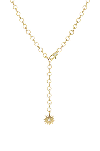 Total Eclipse 18k Gold Plated Lariat Necklace on white background  