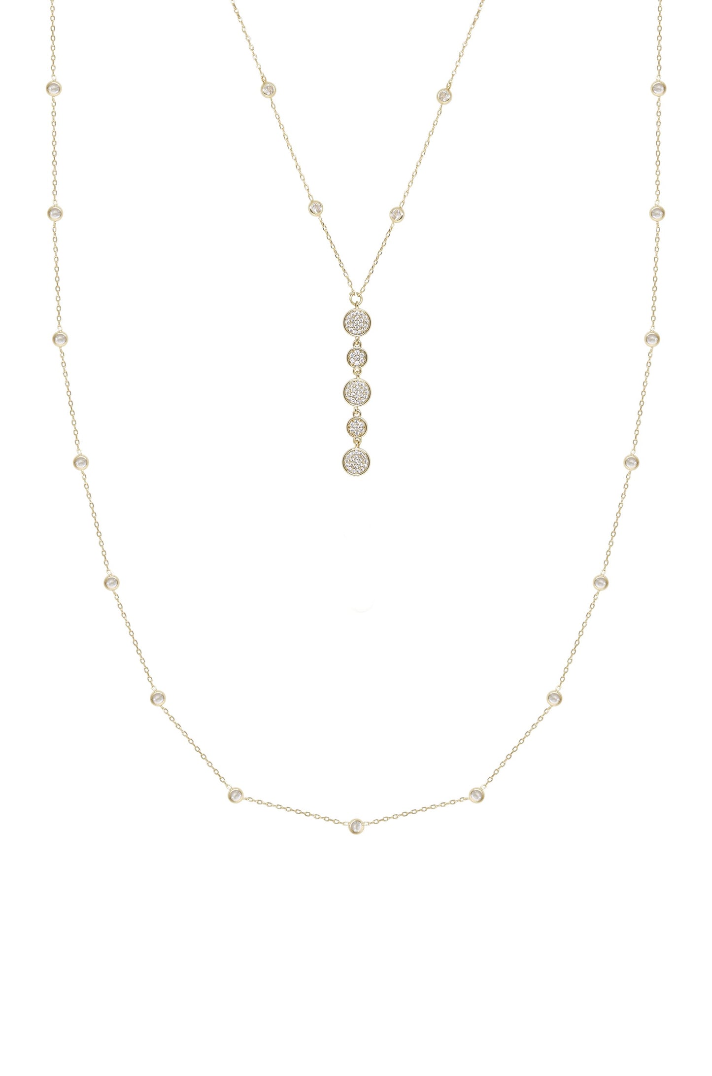 Black Tie Layered Crystal and 18k Gold Plated Necklace Set on white background  
