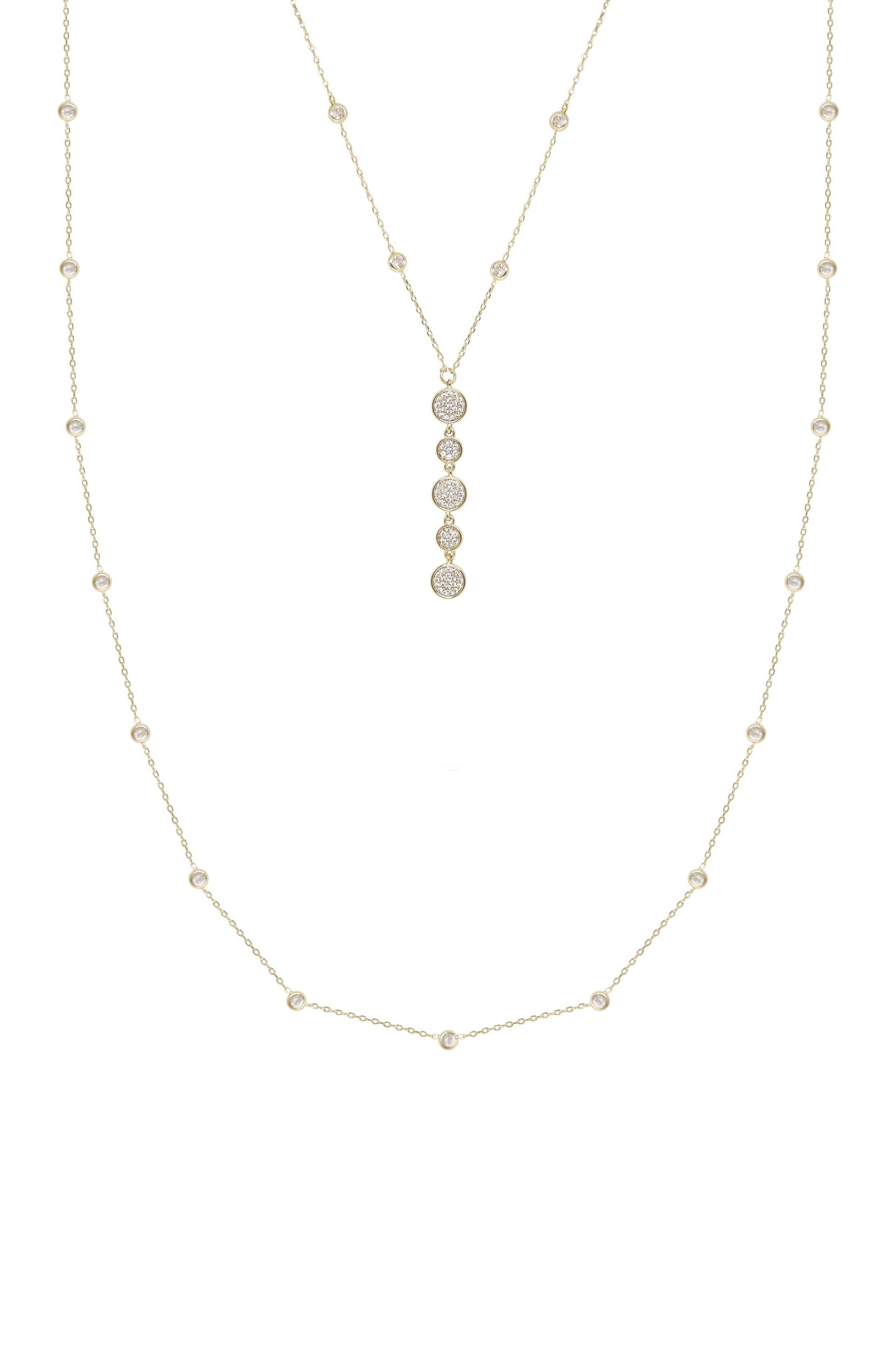 Black Tie Layered Crystal and 18k Gold Plated Necklace Set on white background  