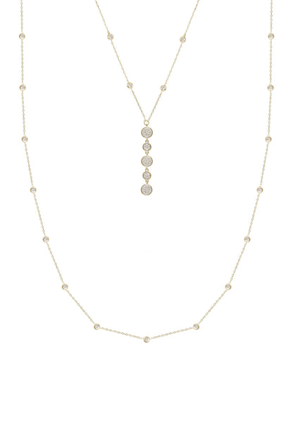 Black Tie Layered Crystal and 18k Gold Plated Necklace Set on white background  