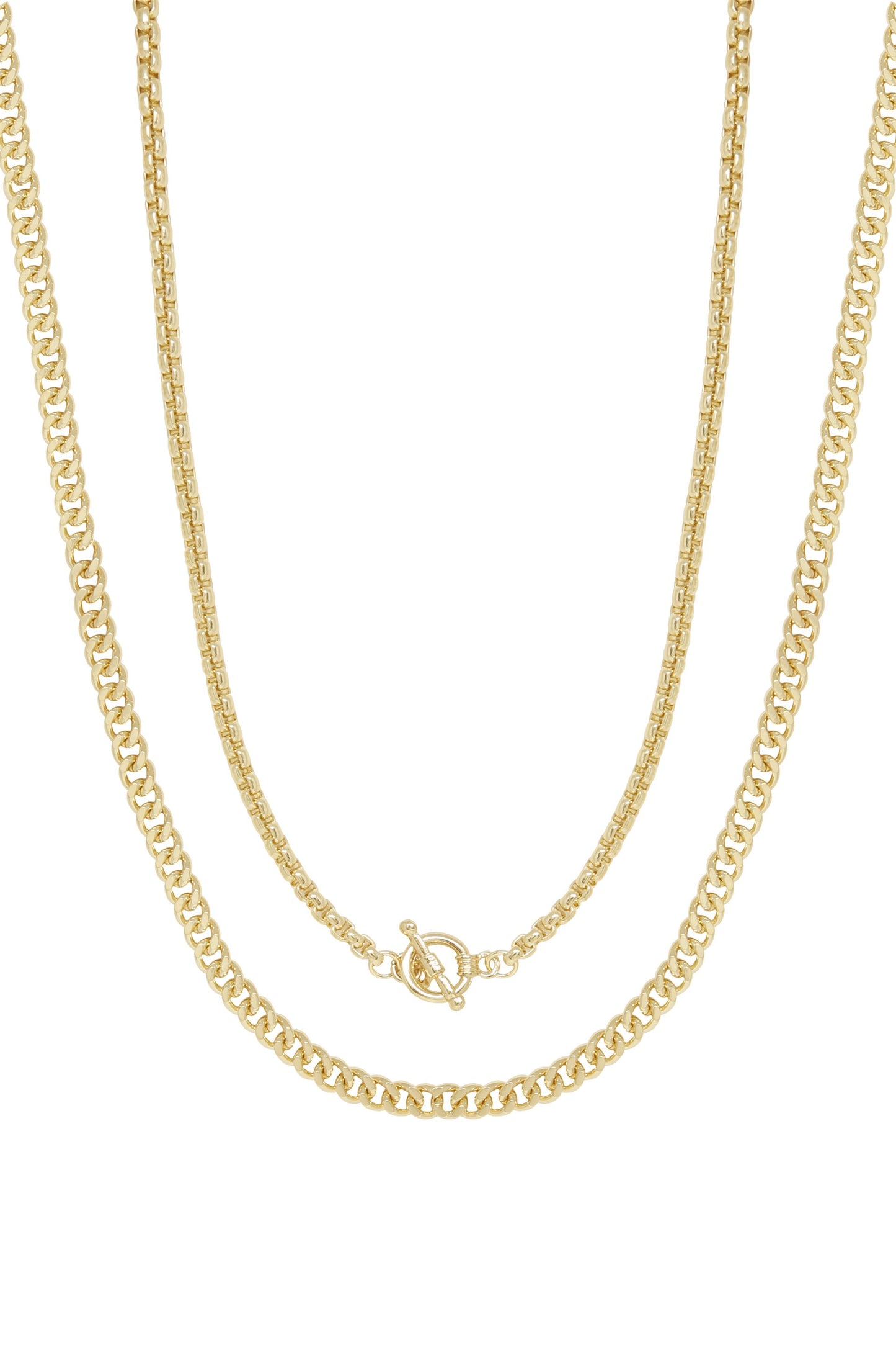 Double 18k Gold Plated Mixed Chain Necklace Set on white background  