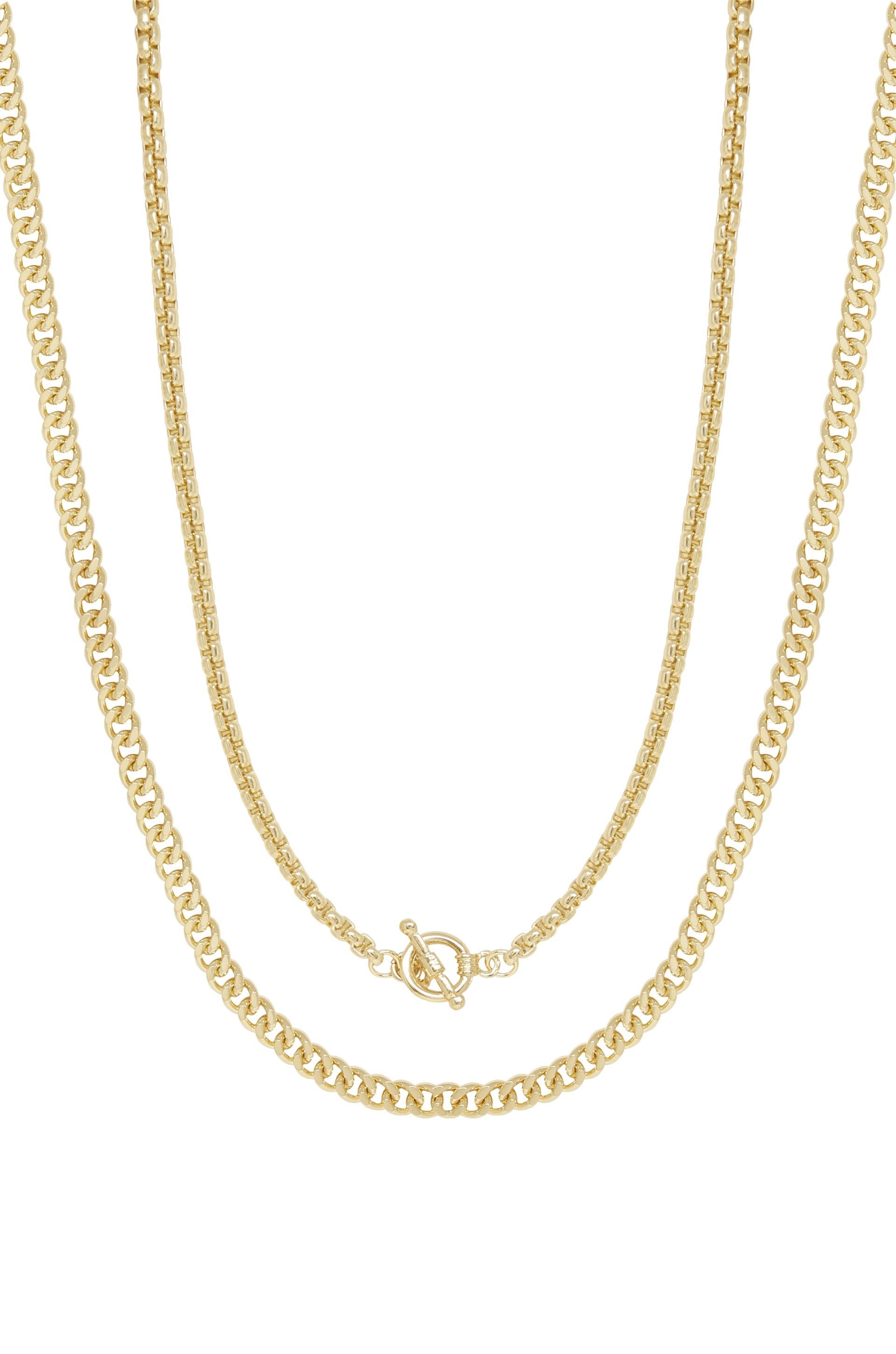 Double 18k Gold Plated Mixed Chain Necklace Set on white background  