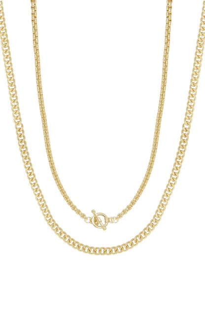 Double 18k Gold Plated Mixed Chain Necklace Set on white background  