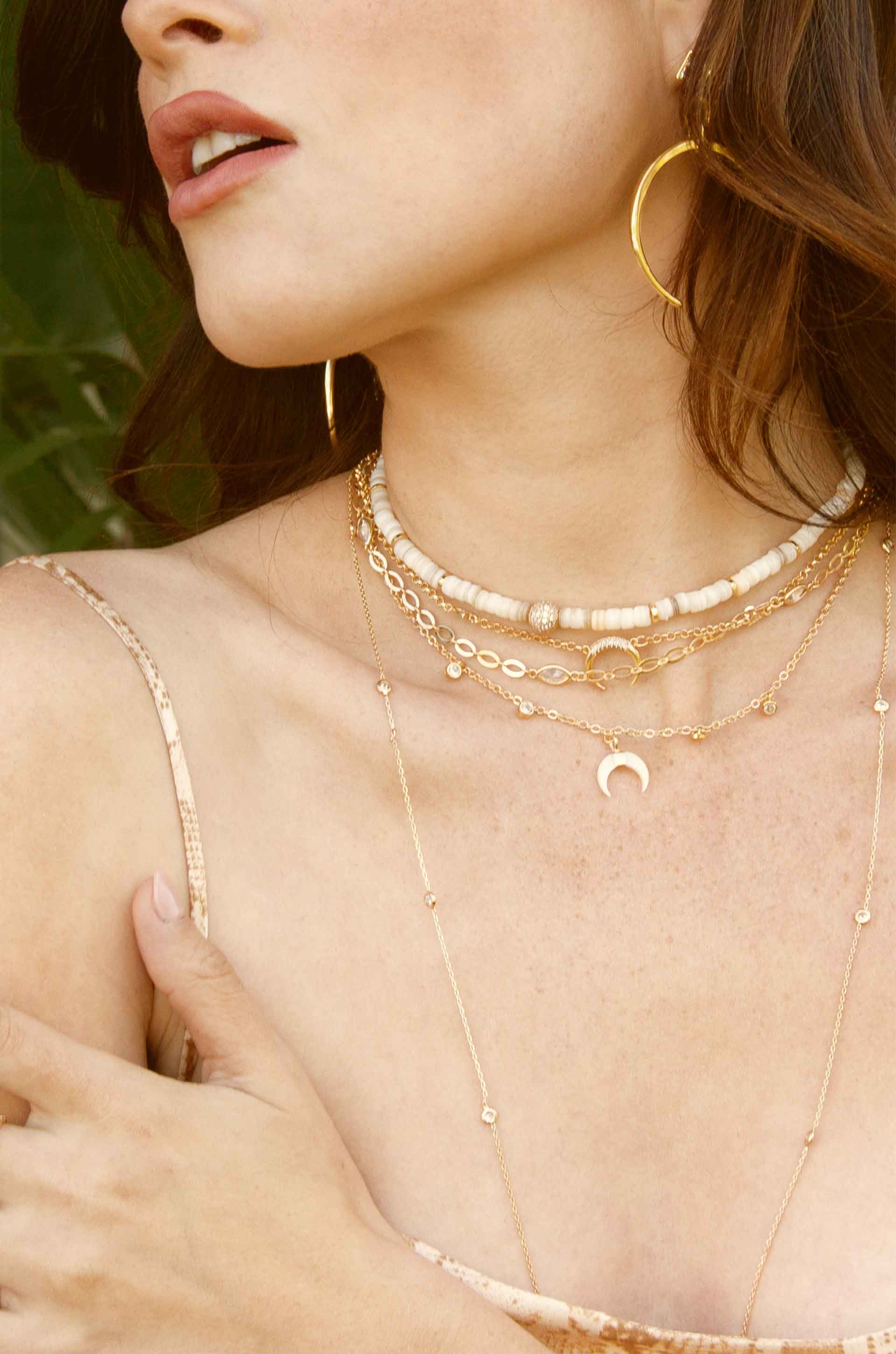 Mesmerize Me Crescent Horn Layered Necklace Set on model