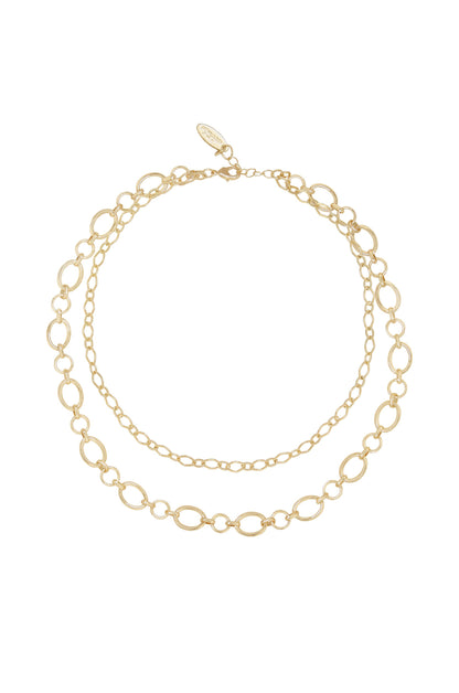 Large Links Double 18k Gold Plated Chain Necklace on white background  