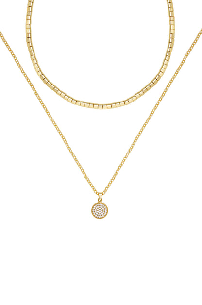Mix It Up Layers 18k Gold Plated Necklace Set on white background  