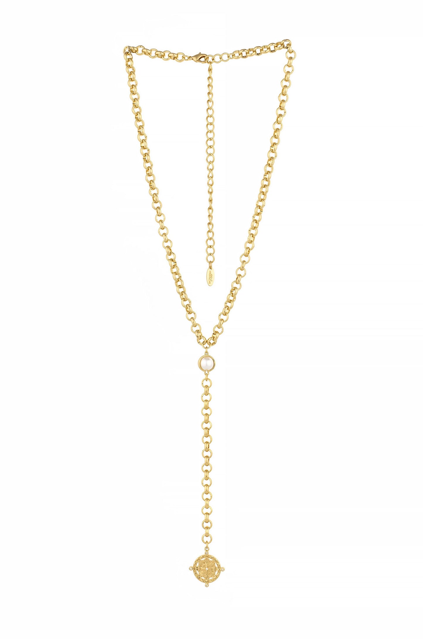 Pearl Dotted 18k Gold Plated Lariat on white