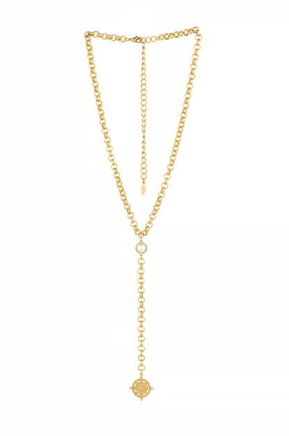 Pearl Dotted 18k Gold Plated Lariat on white