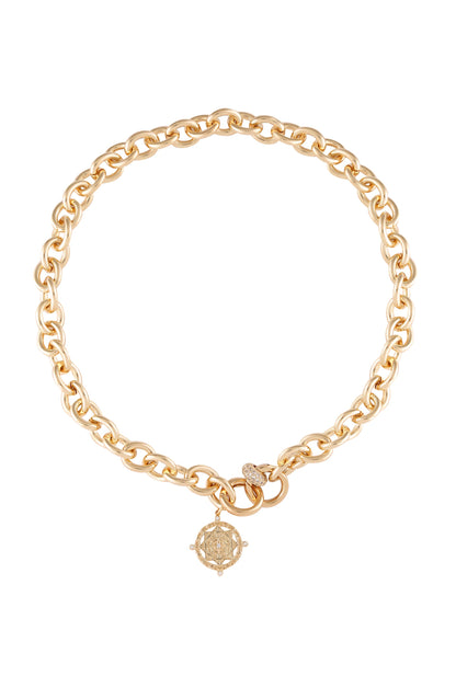 Cruisin' 18k Gold Plated Chain Link & Charm Necklace on white background  