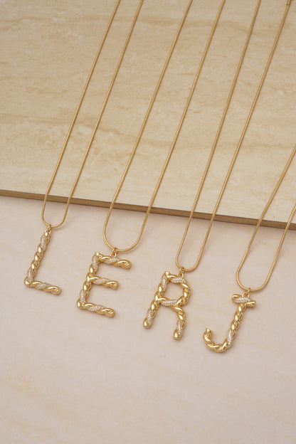 Group Photo of Twisted Crystal Initial 18k Gold Plated Necklaces
