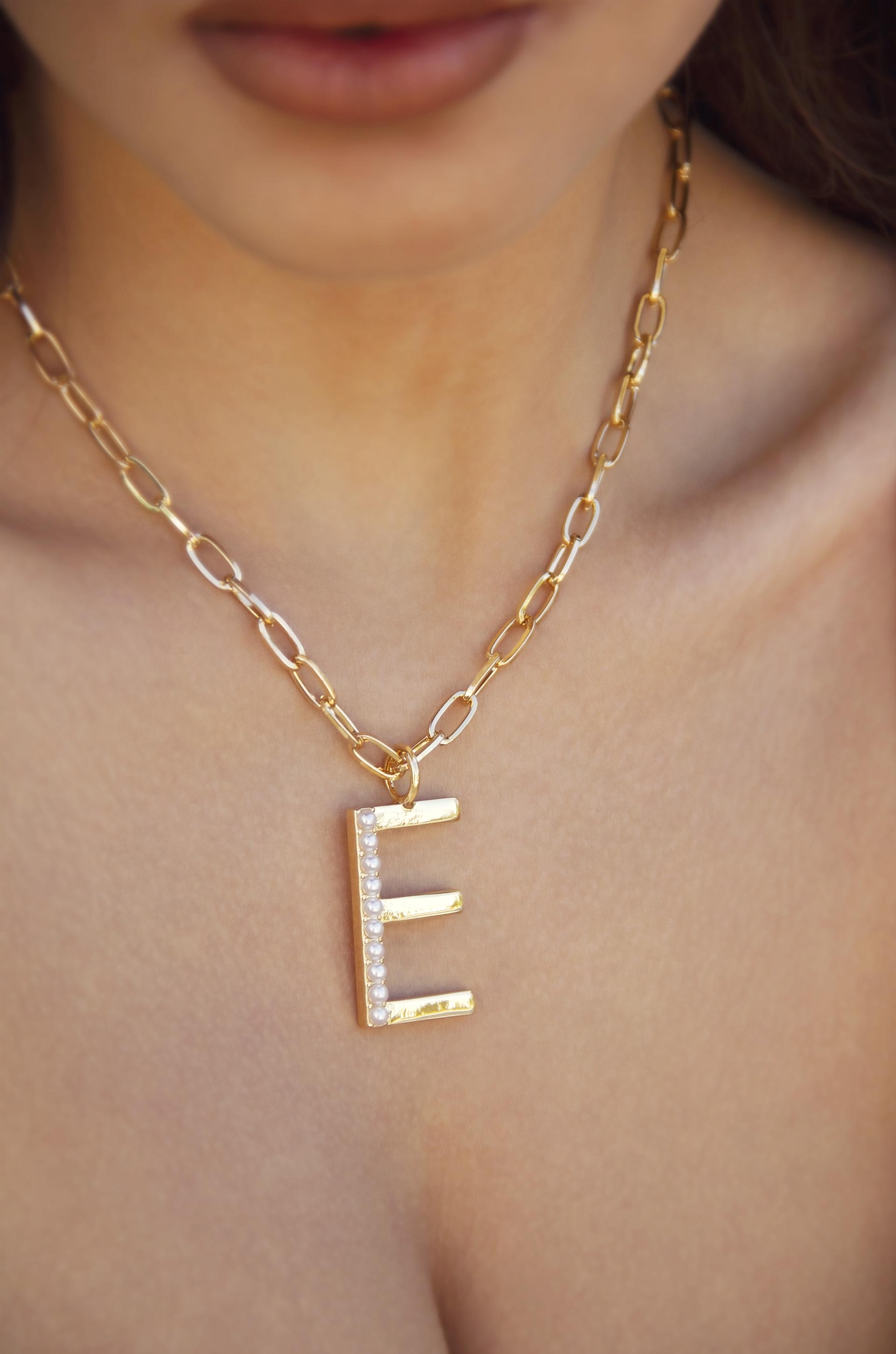 Letter E pearl necklace