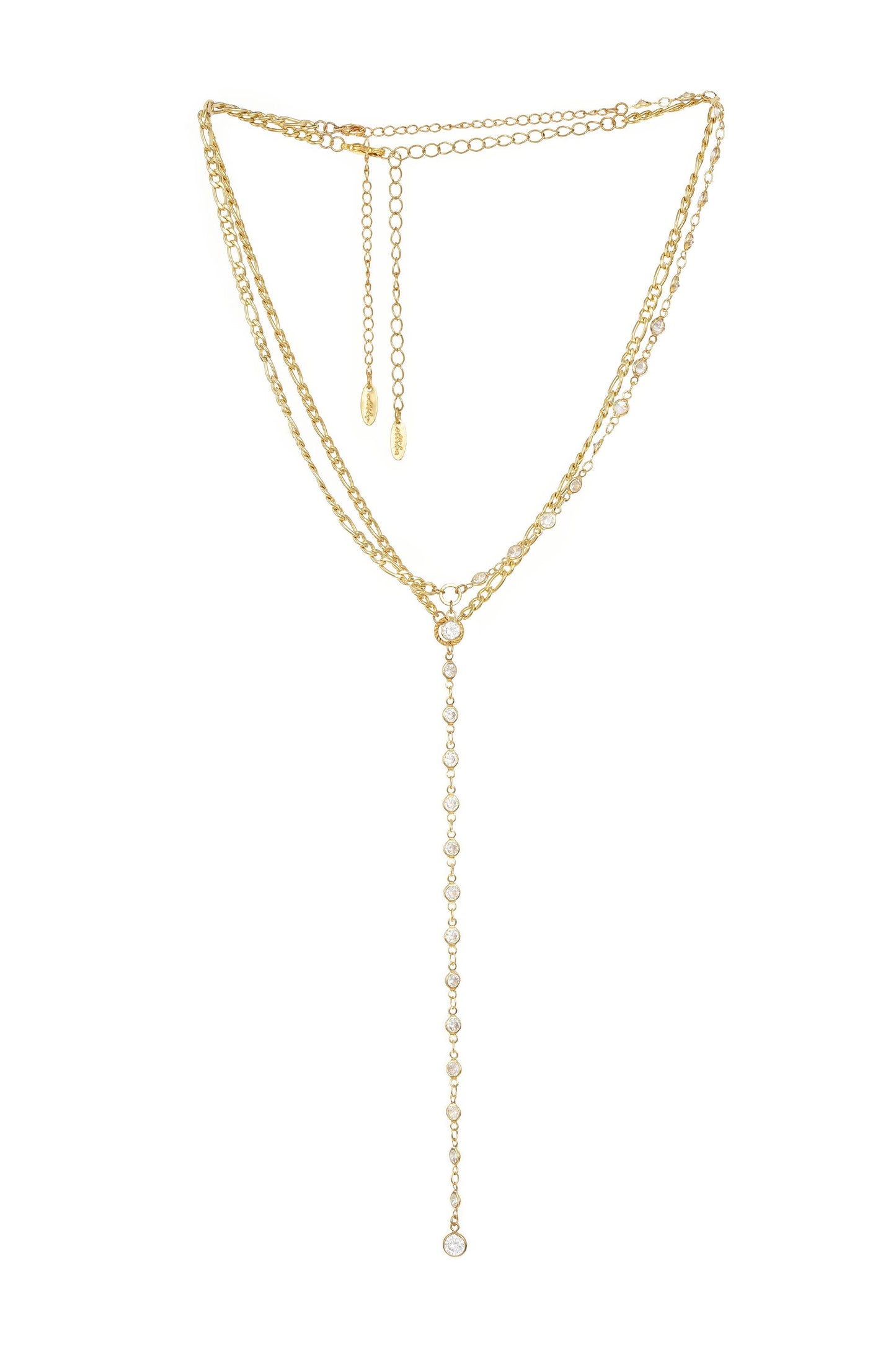 Sweet Song Crystal Lariat 18k Gold Plated Necklace on white background