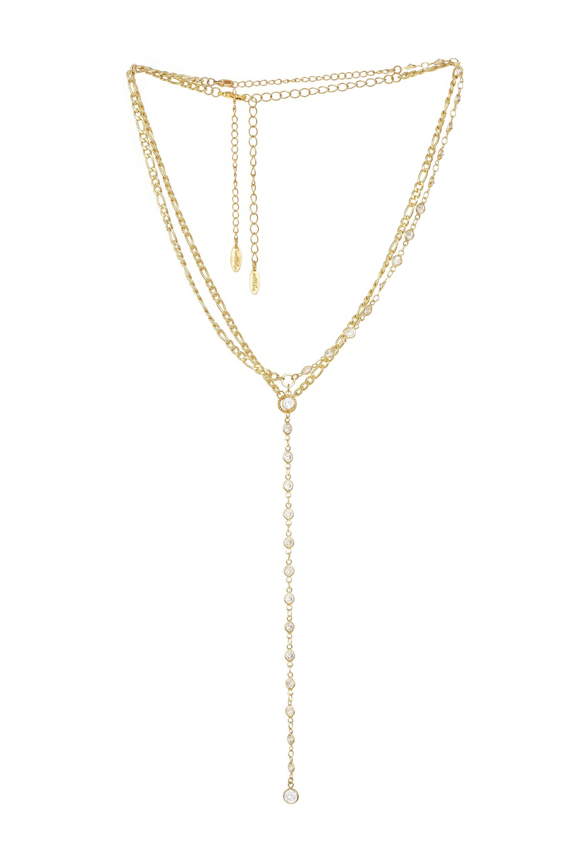Sweet Song Crystal Lariat 18k Gold Plated Necklace on white background