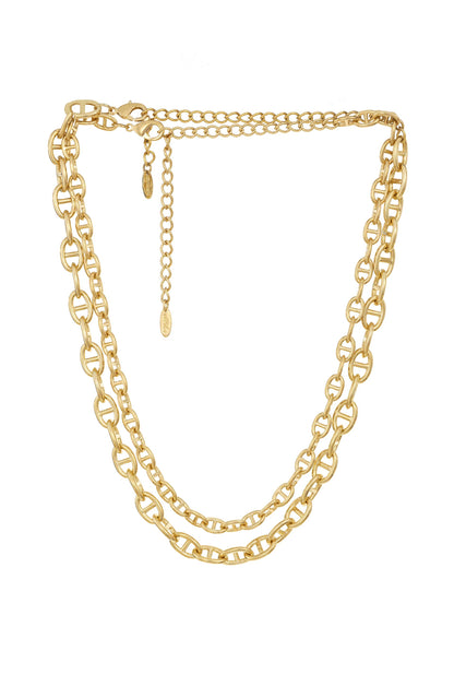 Modern Chains Layered 18k Gold Plated Necklace on white background
