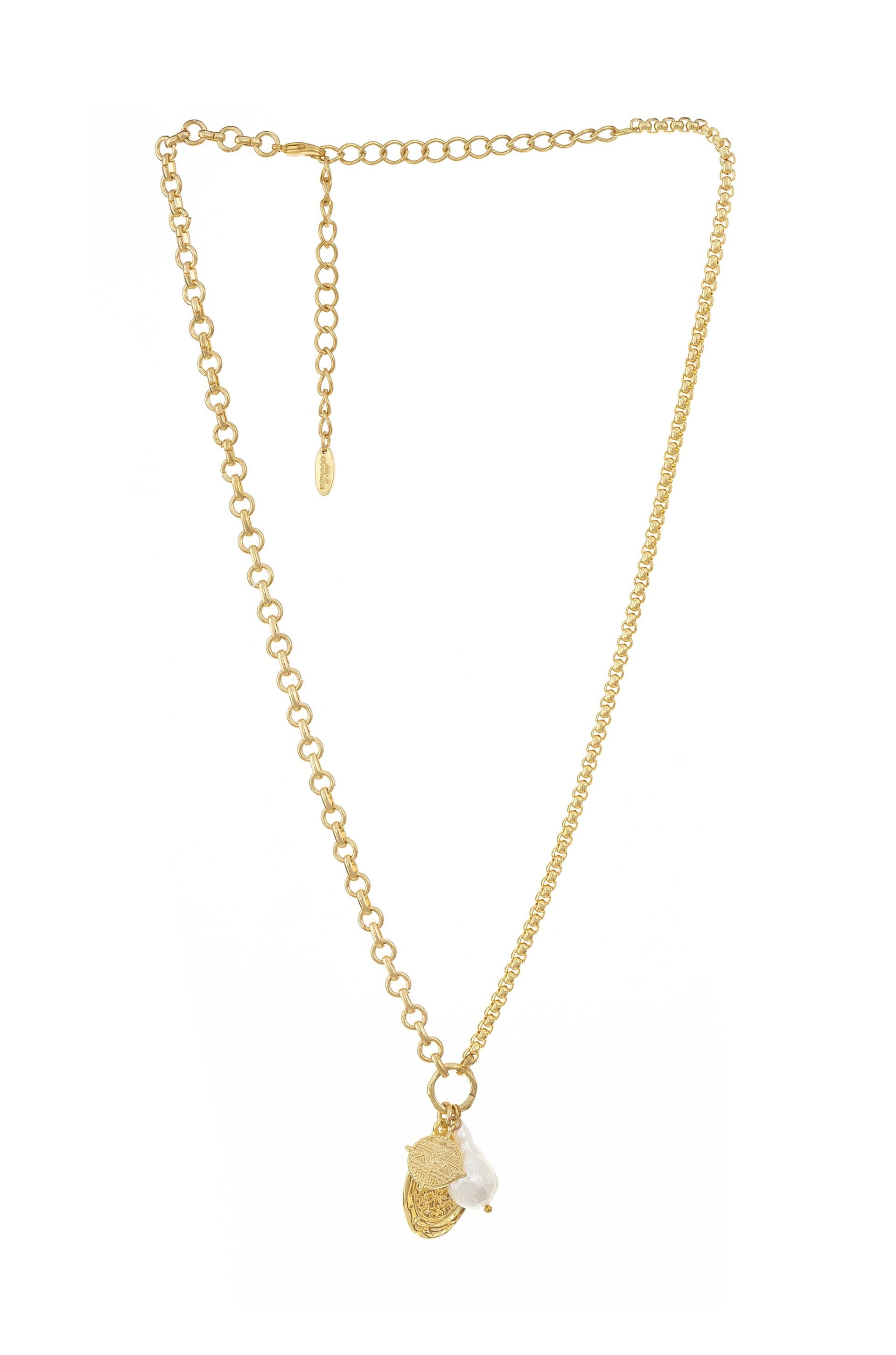 Freshwater Pearl Treasures 18k Gold Plated Charm Necklace on white background