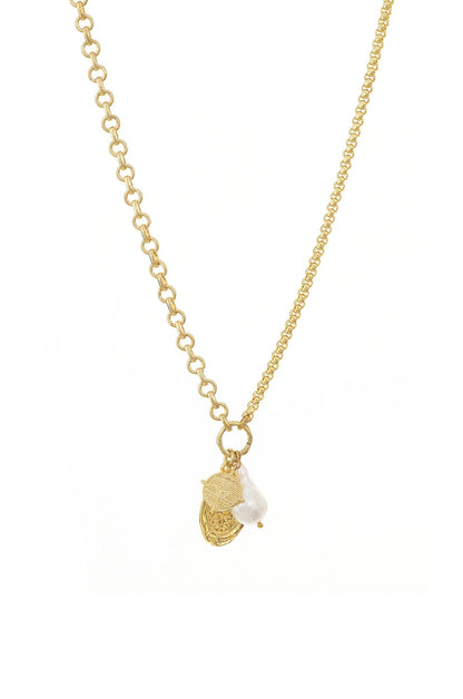 Freshwater Pearl Treasures 18k Gold Plated Charm Necklace on white bakcground