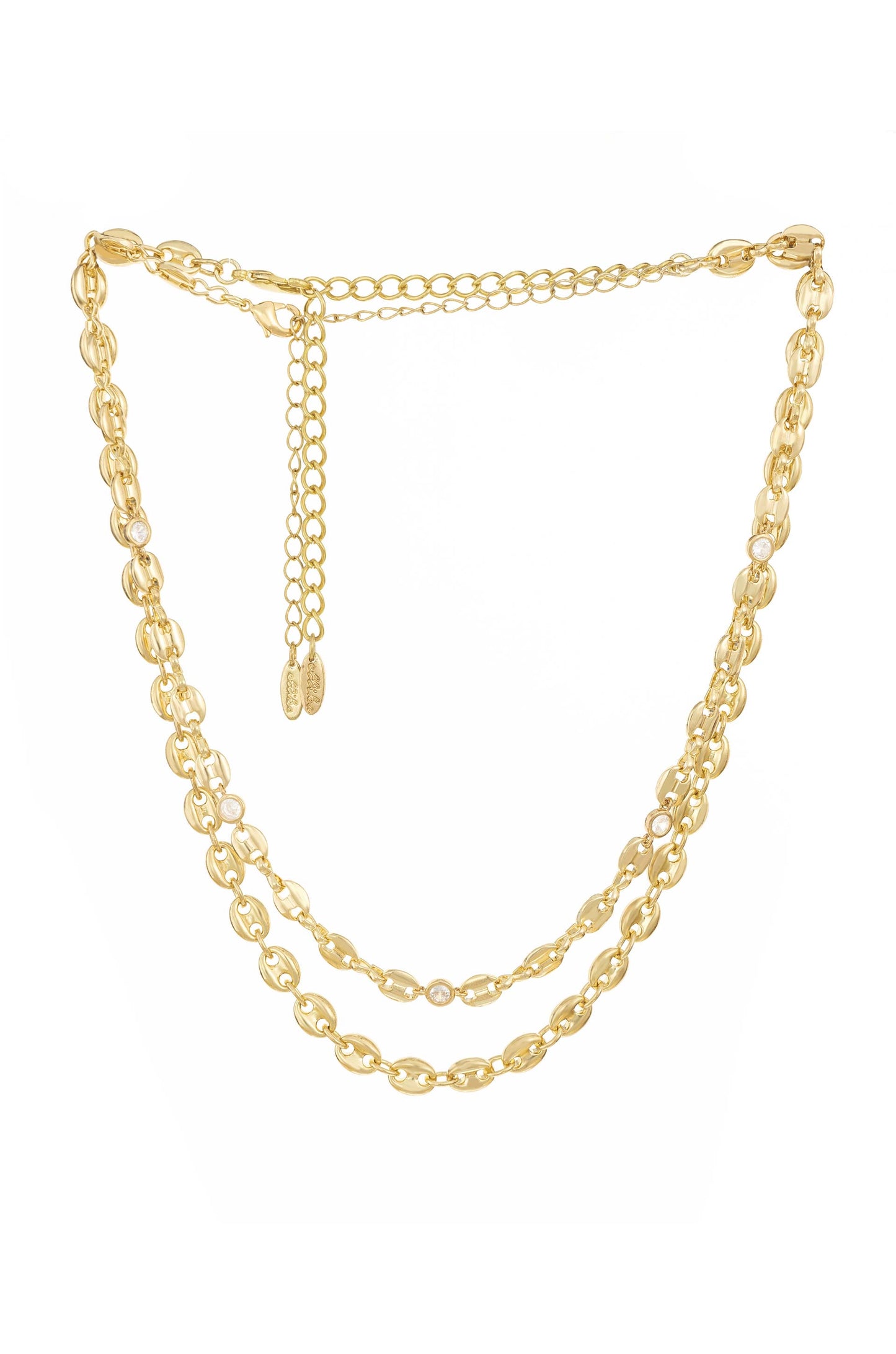 West Coast Sunset 18k Gold Plated Double Chain Necklace on white background 2