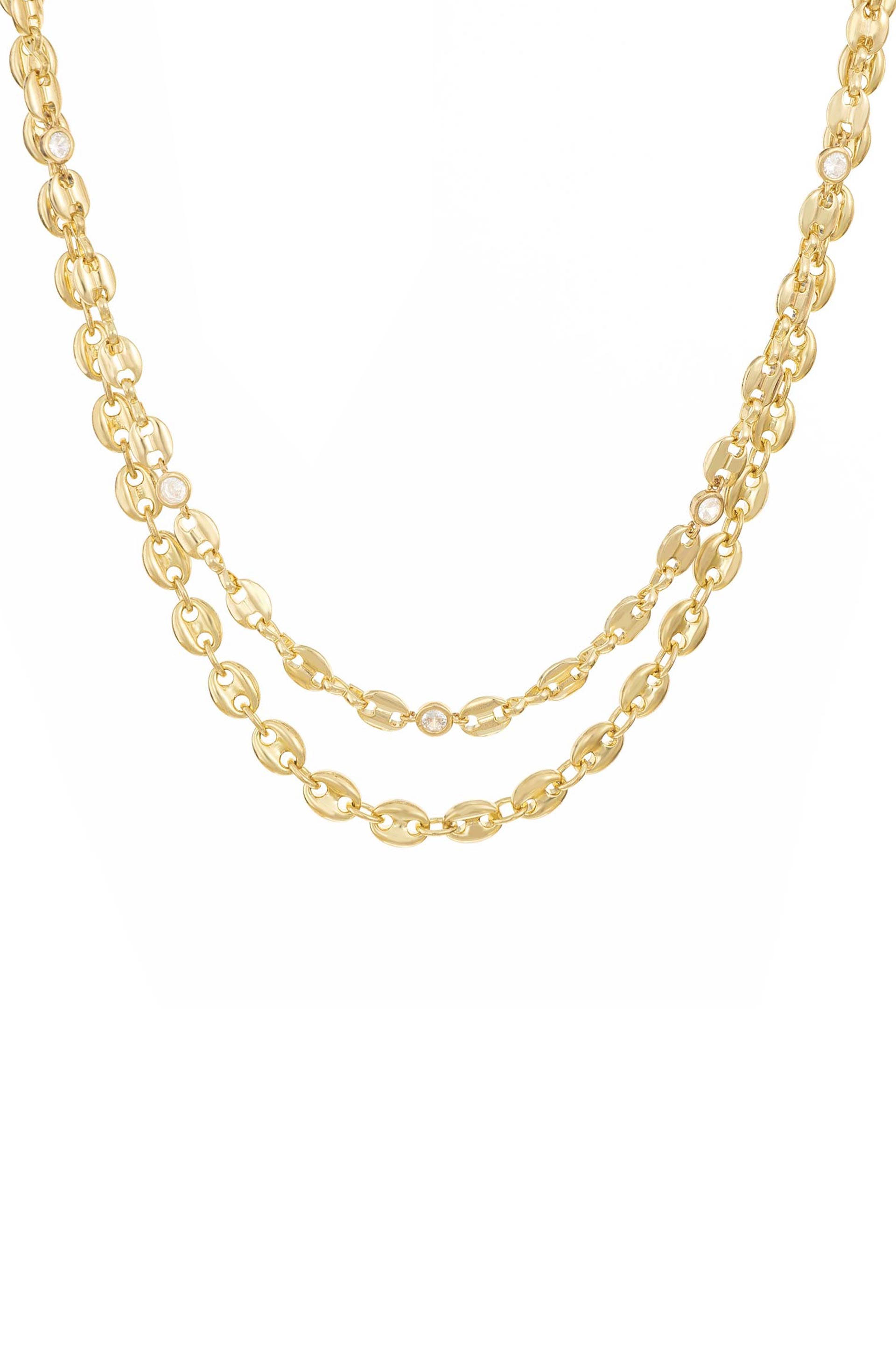 West Coast Sunset 18k Gold Plated Double Chain Necklace on white background
