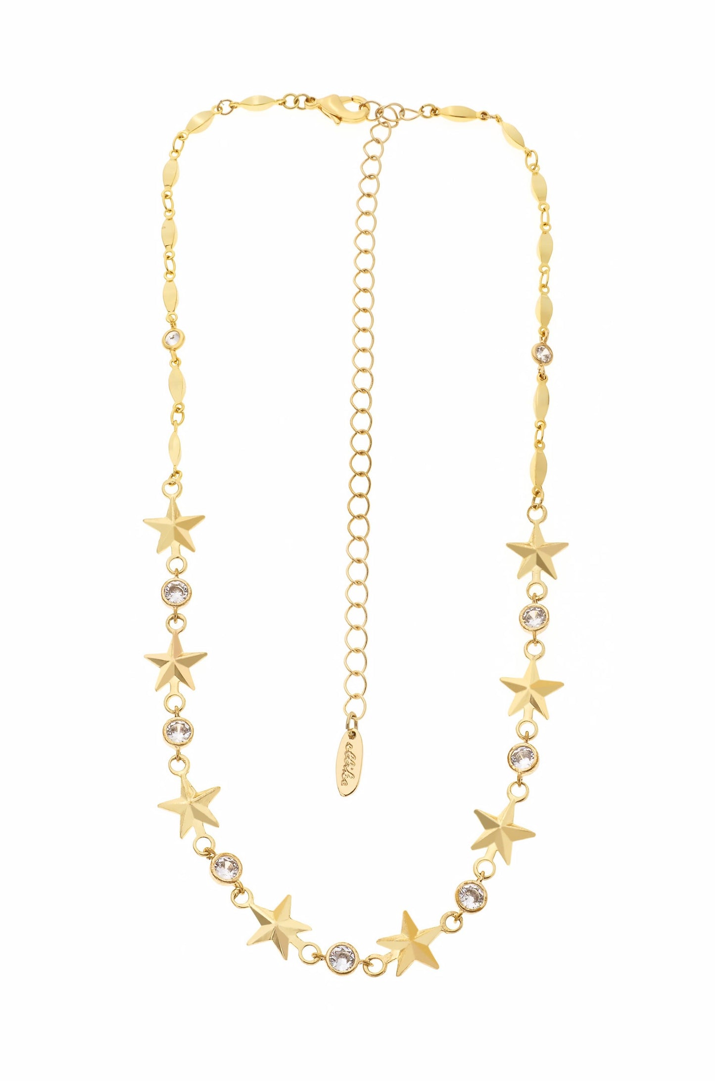 Star Power and Crystal Strand 18k Gold Plated Necklace on white background