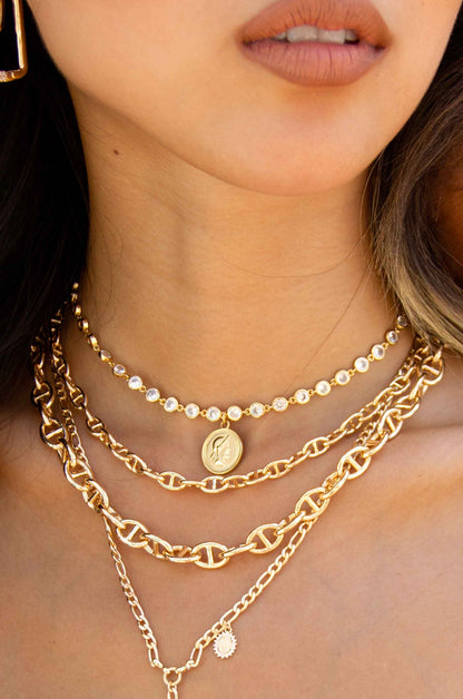 Modern Chains Layered 18k Gold Plated Necklace Set on a model