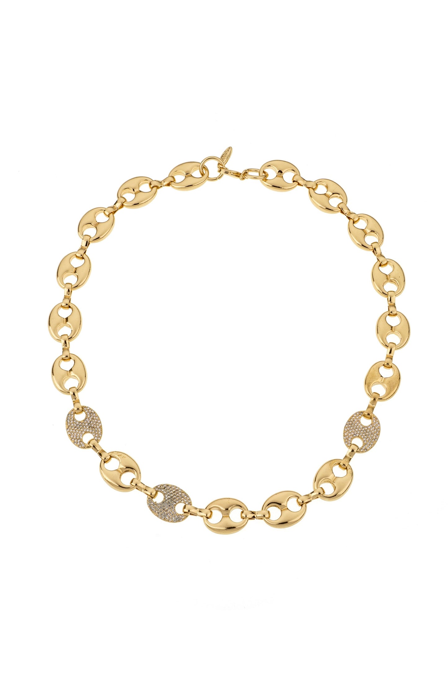 Modern Chains with Crystal Links Necklace in Gold on white