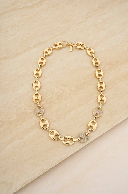Modern Chains with Crystal Links Necklace in Gold on slate
