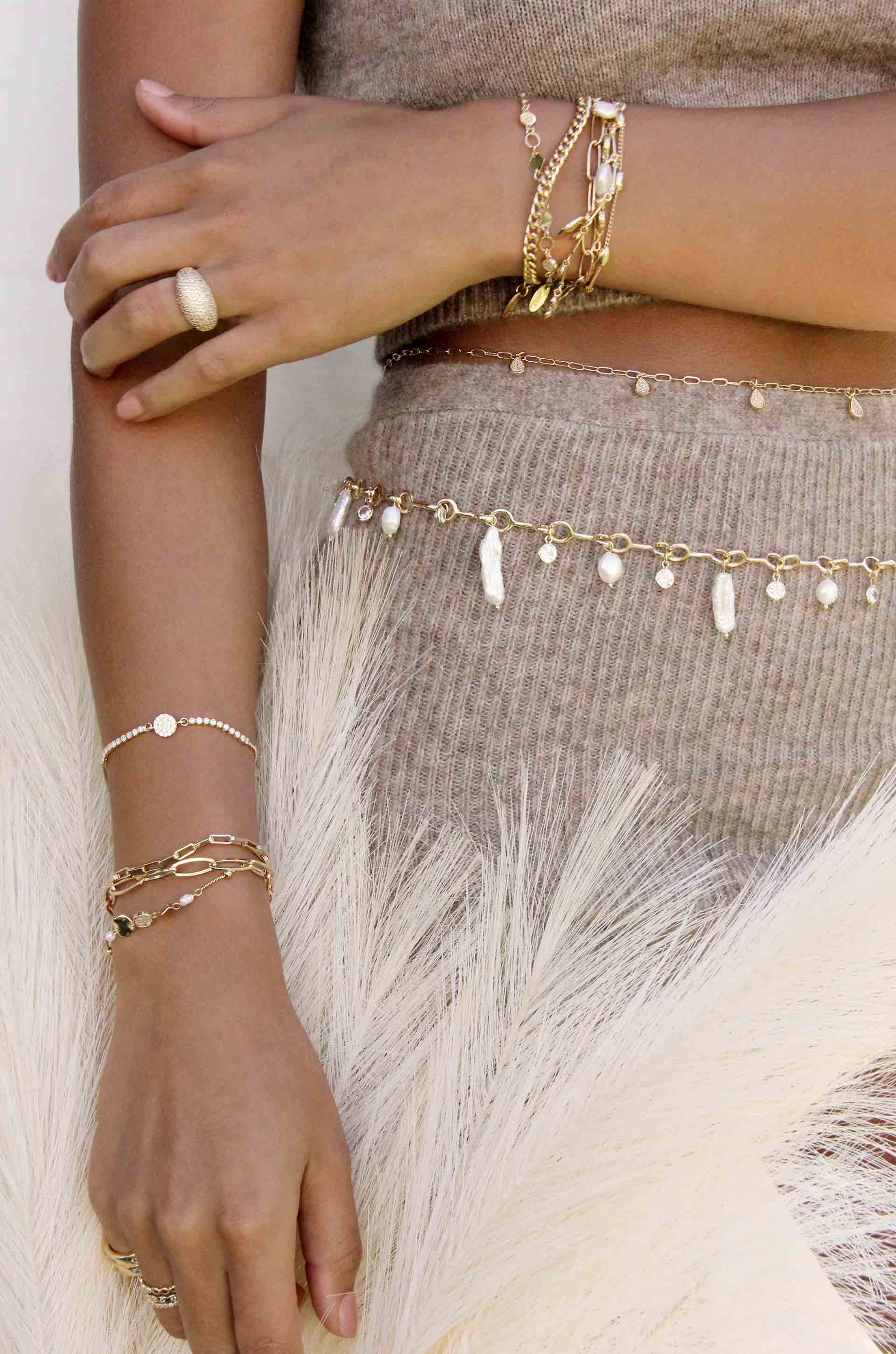 Crystal Cluster Knockout 18k Gold Plated Ring shown on a model  