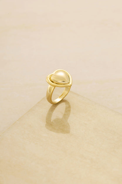 Full Heart 18k Gold Plated Ring on slate background