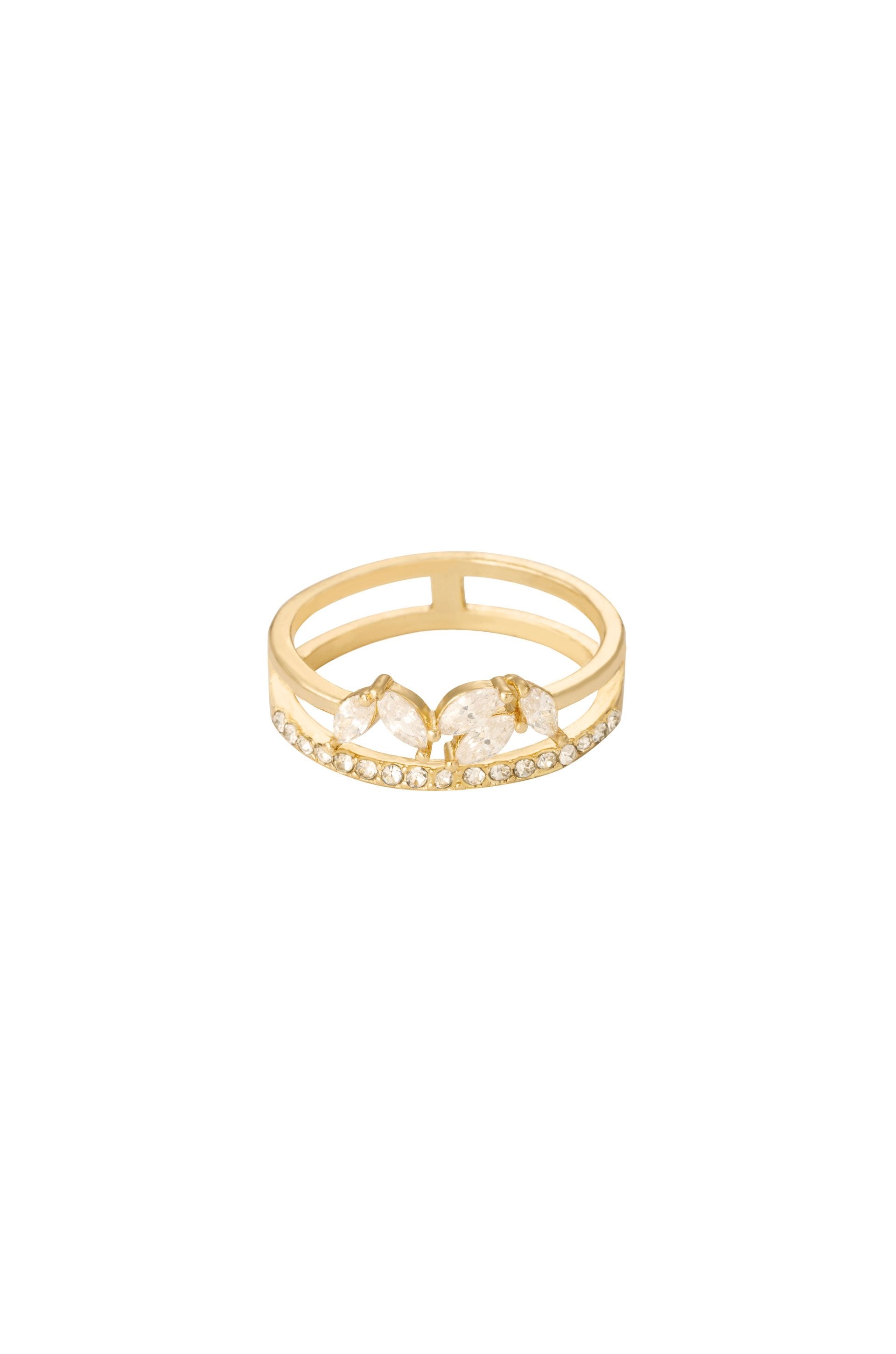 Crystal Double Illusion 18k Gold Plated Ring on white background  